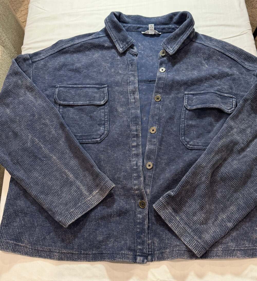 Time and Tru Blue Acid Wash Cotton Long Sleeve Shirt Jacket Size M 8-10
